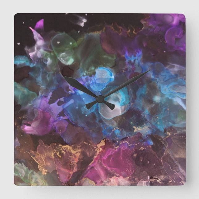 Colourful Abstract Art  Space Nebulal Square Wall Clock (Front)