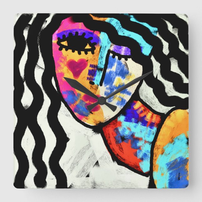 Colourful Abstract Art Square Wall Clock (Front)