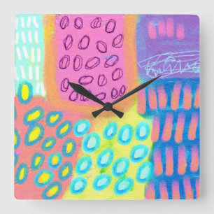 Colourful Abstract Art Square Wall Clock