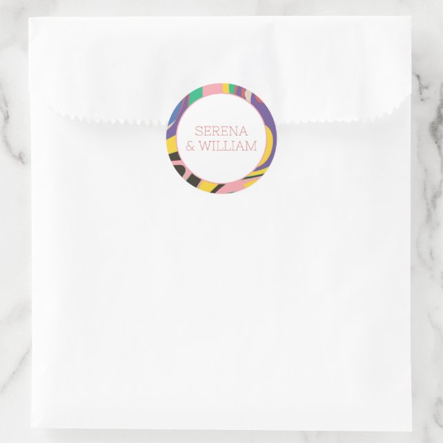Colourful Abstract Artsy Rainbow Wedding Classic Round Sticker (Bag)