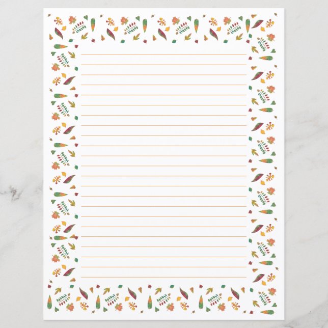 Colourful Abstract Autumn Leaves Lined Stationery (Front)