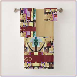 Colourful Abstract Beige And Dark Red Bath Towel Set