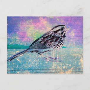 Colourful Abstract Bird Art: Vibrant Songbird Postcard