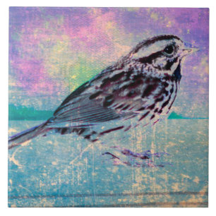 Colourful Abstract Bird Art: Vibrant Songbird Tile