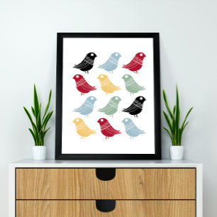Colourful Abstract Birds Mid-Century Retro Poster