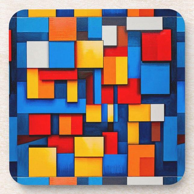 Colourful abstract blocks coaster (Front)