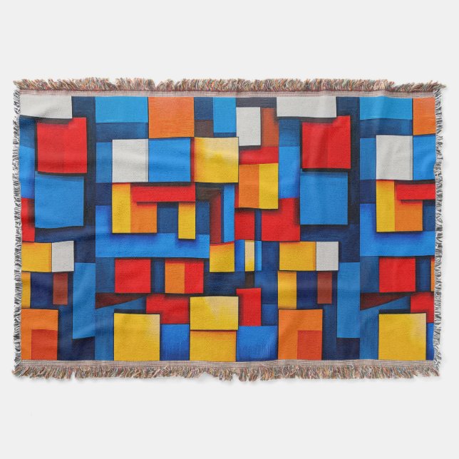 Colourful abstract blocks throw blanket (Front)