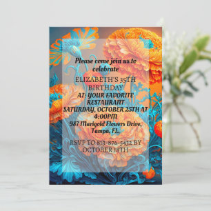 Colourful Abstract Blooming Flowers Birthday Party Invitation