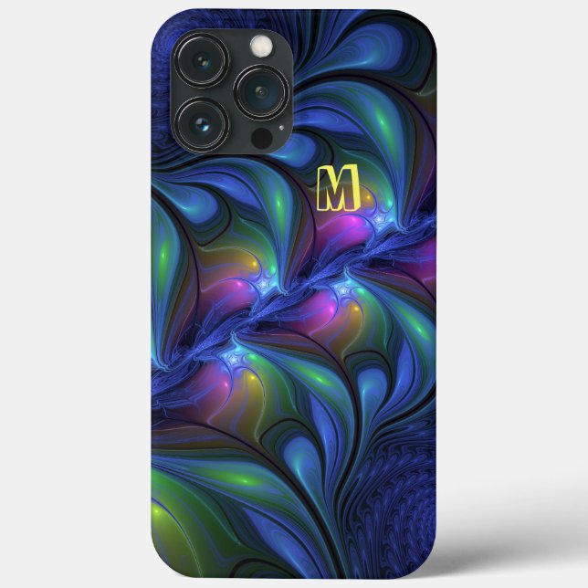 Colourful Abstract Blue Pink Green Fractal Monogra Case-Mate iPhone Case (Back)