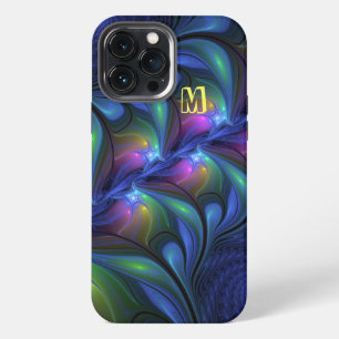 Colourful Abstract Blue Pink Green Fractal Monogra iPhone 13 Pro Max Case