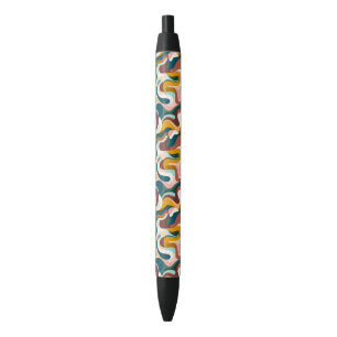 Colourful abstract boho swirly shapes pattern black ink pen