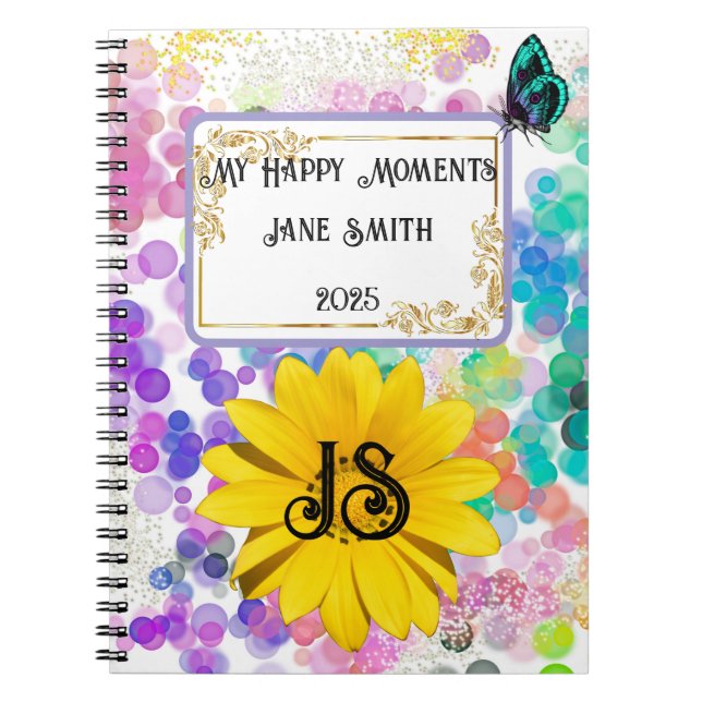  Colourful Abstract Bokeh Monogram Sunflower Notebook (Front)