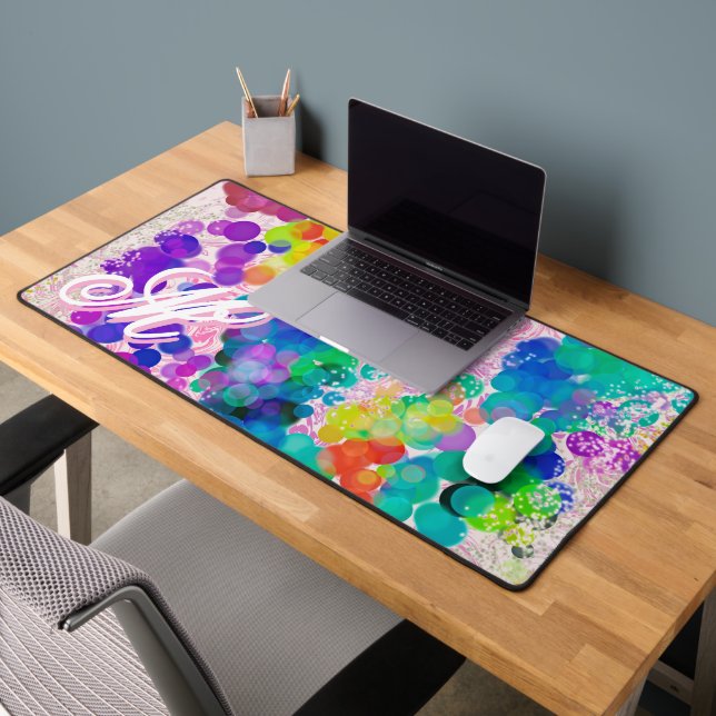 Colourful Abstract Bokeh Pink Monogram For Her   Desk Mat (Office 2)