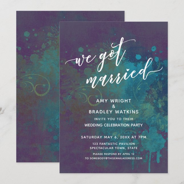 Colourful Abstract Bold We Got Married Handwriting Invitation (Front/Back)