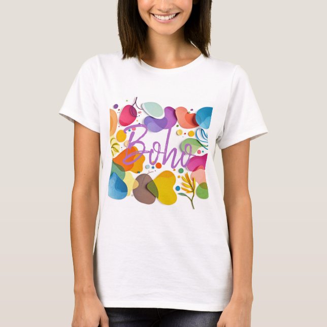 Colourful Abstract Botanical Boho Cutout Art T-Shirt (Front)