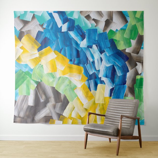 Colourful Abstract Brushstroke Pattern Tapestry (In Situ (Horizontal))