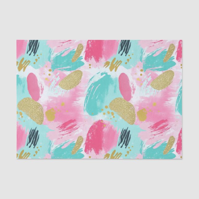 Colourful Abstract Brushstrokes - Mint & Pink (1) Tissue Paper (Front)