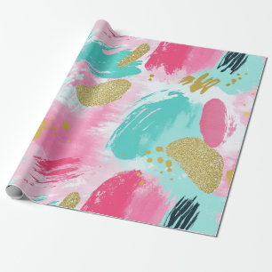 Colourful Abstract Brushstrokes - Mint & Pink (1) Wrapping Paper