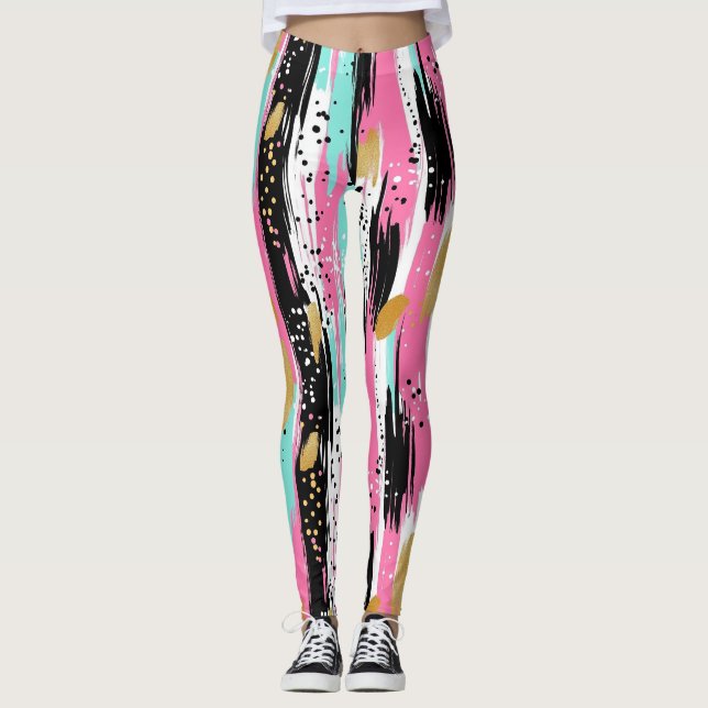 Colourful Abstract Brushstrokes - Mint & Pink (2) Leggings (Front)