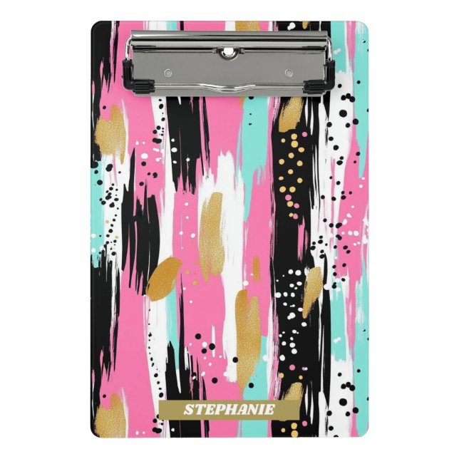 Colourful Abstract Brushstrokes - Mint & Pink (2) Mini Clipboard (Front)