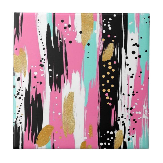 Colourful Abstract Brushstrokes - Mint & Pink (2) Tile (Front)