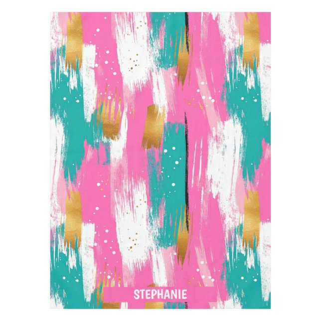 Colourful Abstract Brushstrokes - Mint & Pink (3) Tablecloth (Front)