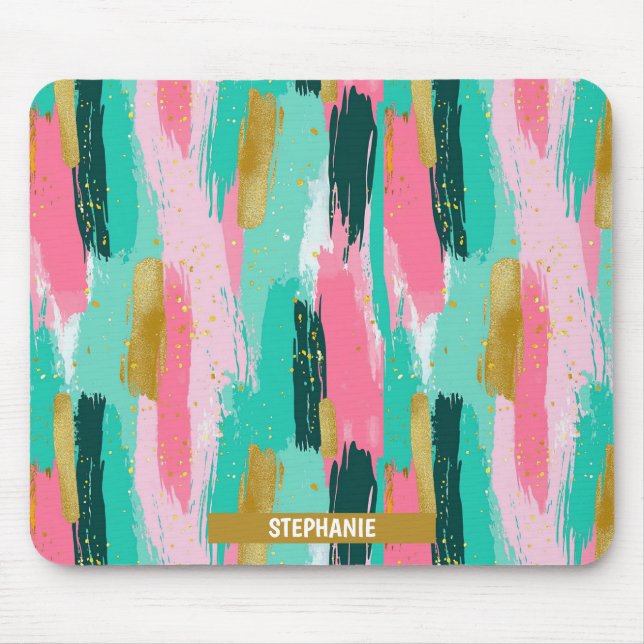 Colourful Abstract Brushstrokes - Mint & Pink (4) Mouse Pad (Front)