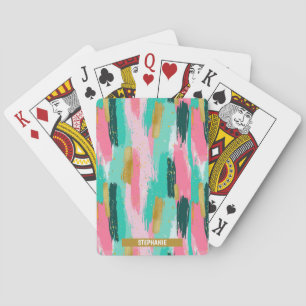 Colourful Abstract Brushstrokes - Mint & Pink (4) Playing Cards