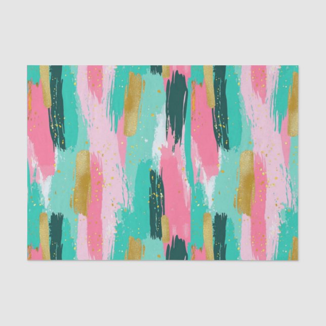 Colourful Abstract Brushstrokes - Mint & Pink (4) Tissue Paper (Front)