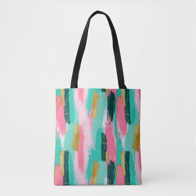 Colourful Abstract Brushstrokes - Mint & Pink Tote Bag (Front)