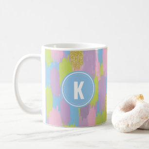 Colourful Abstract Brushstrokes Pattern Monogram Coffee Mug
