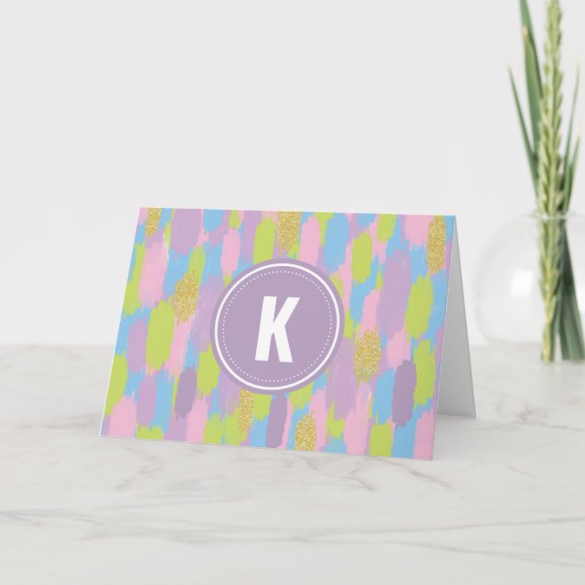 Colourful Abstract Brushstrokes  Pattern Monogram Note Card (Front)