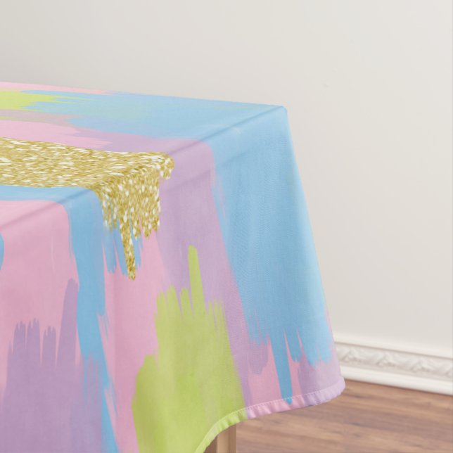 Colourful Abstract Brushstrokes  Pattern Monogram Tablecloth (In Situ)