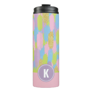 Colourful Abstract Brushstrokes  Pattern Monogram Thermal Tumbler
