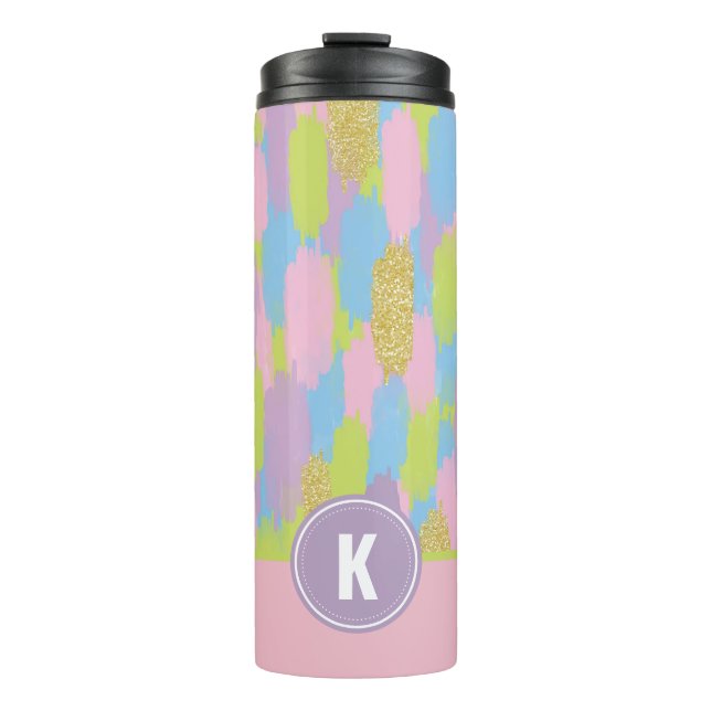 Colourful Abstract Brushstrokes  Pattern Monogram Thermal Tumbler (Front)
