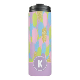 Colourful Abstract Brushstrokes  Pattern Monogram Thermal Tumbler
