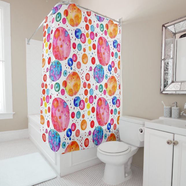 Colourful Abstract Bubbles Watercolor  Shower Curtain (In Situ)