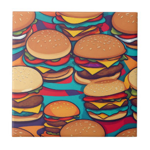 Colourful Abstract Burger with Vibrant Hues Tile