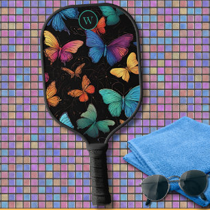 Colourful Abstract Butterflies Monogram Pickleball Paddle