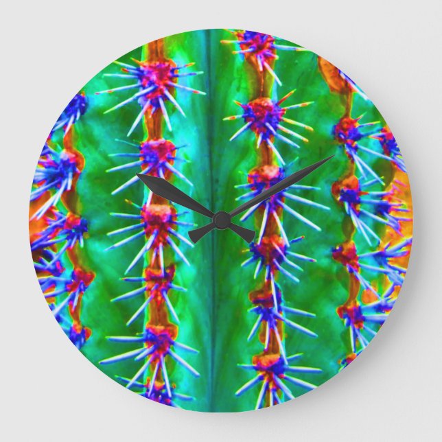 Colourful Abstract Cactus Pop Modern Southwest Large Clock (Front)