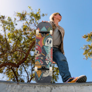 Colourful Abstract Cartoon Art – Vibrant Character Skateboard