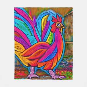 Colourful Abstract Cartoon Barn Rooster Fleece Blanket