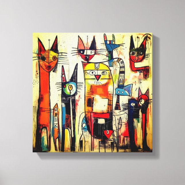 Colourful Abstract Cat Art Canvas Print (Front)