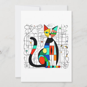 Colourful Abstract Cat Art Cubist Cubism Invitation