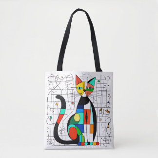 Colourful Abstract Cat Art Cubist Cubism Tote Bag