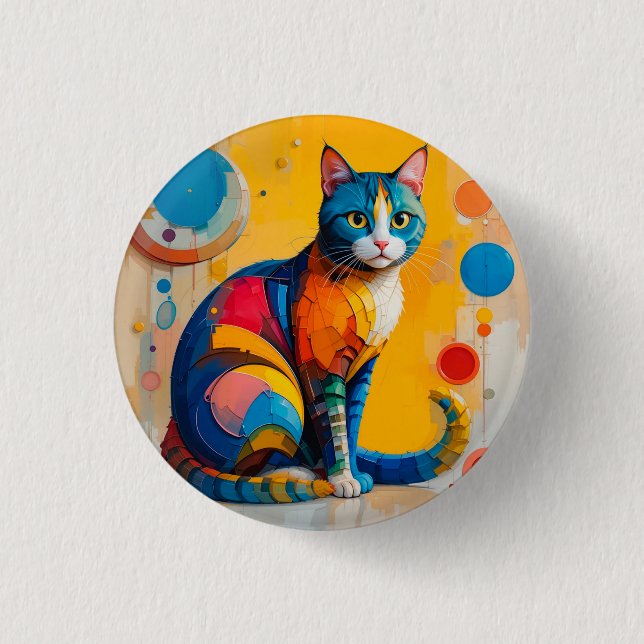 Colourful Abstract Cat Artwork 3 Cm Round Badge (Front)