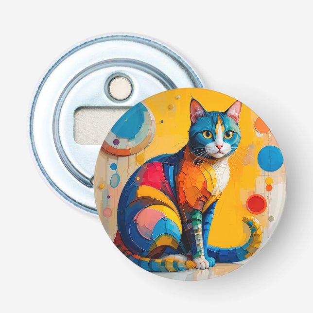 Colourful Abstract Cat Artwork Bottle Opener (Front)