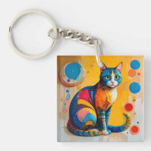 Colourful Abstract Cat Artwork Key Ring