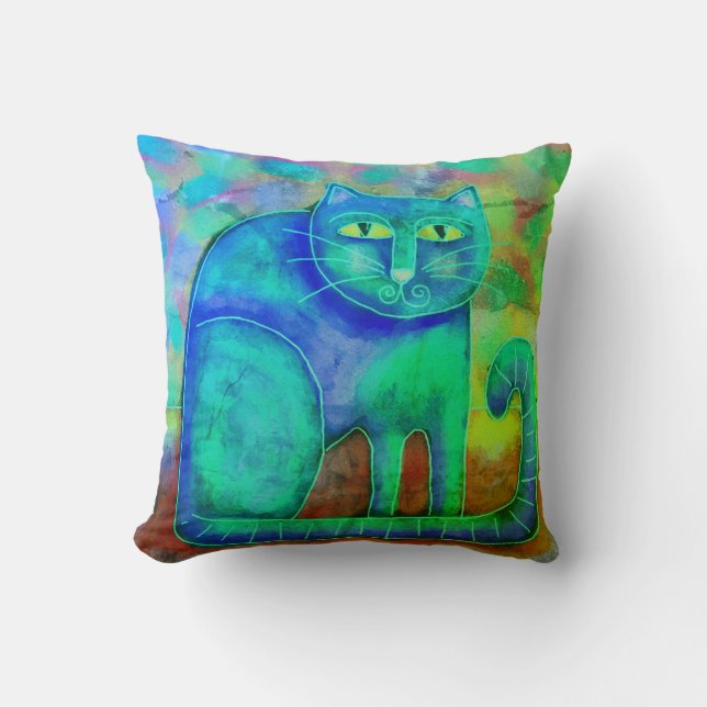 Colourful Abstract Cat Cushion (Front)