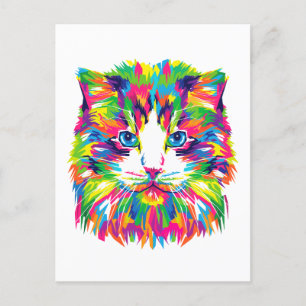 Colourful abstract cat postcard